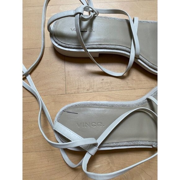 Vince Women's BNW)T Ivory "Layla" sandals sz 9.5 leather ankle wrap Flaw - stain - Picture 4 of 8